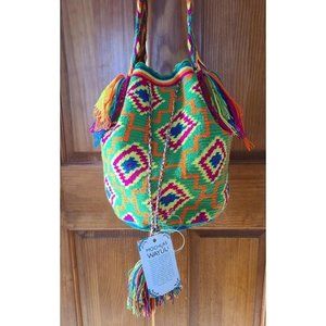 NWT Wayuu Mochila Hand Woven Tribe Colorful Shoulder Crossbody Bag Colombia
